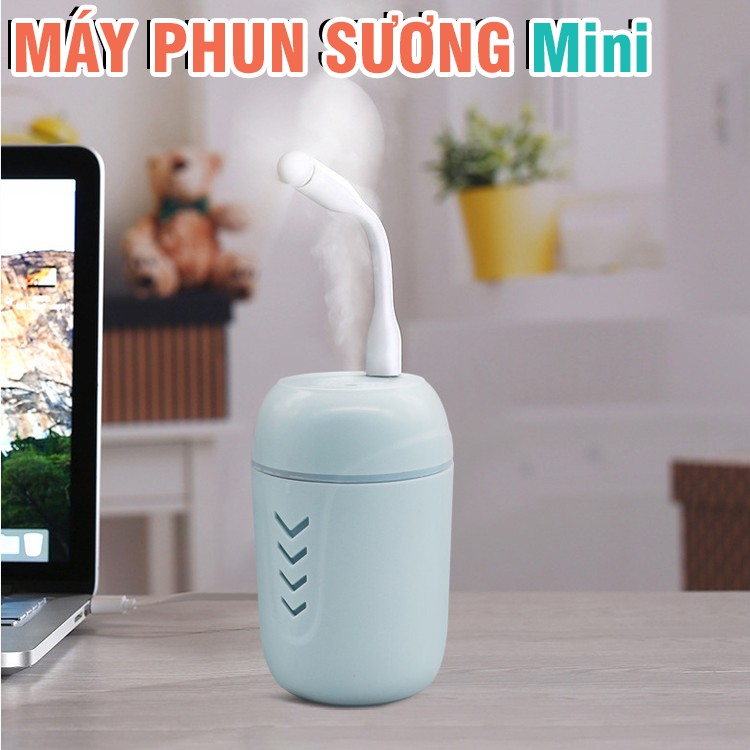 Máy phun sương tạo ẩm Buib Humidifier mini dung tích 200ml, nhỏ gọn có đèn led và quạt gió mini