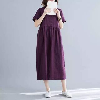 ĐẦM TÍM CỔ TRỤ TAY NGẮN