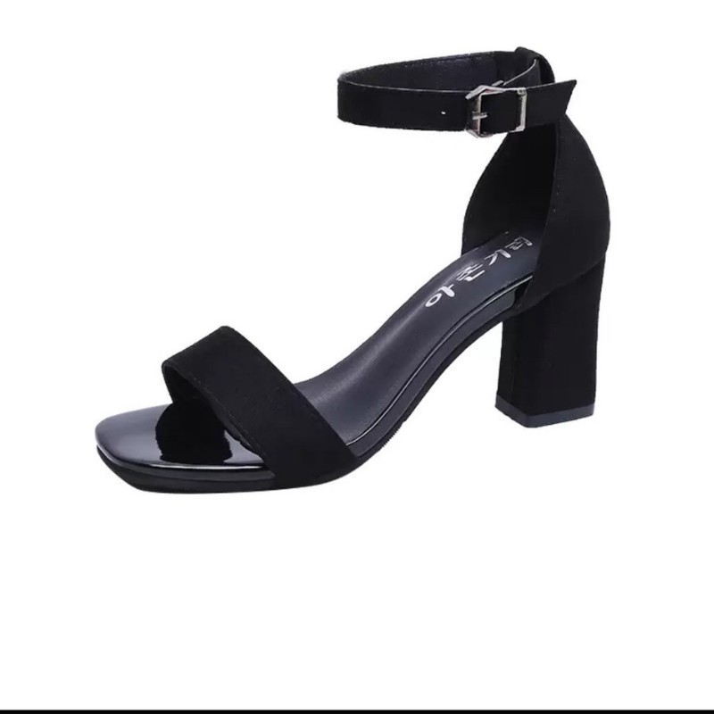 sandan nữ  - giày sandals cao gót  quai ngang 7cm đế vuông 2 màu Đen &amp; Đỏ mận  mẫu hót 2021