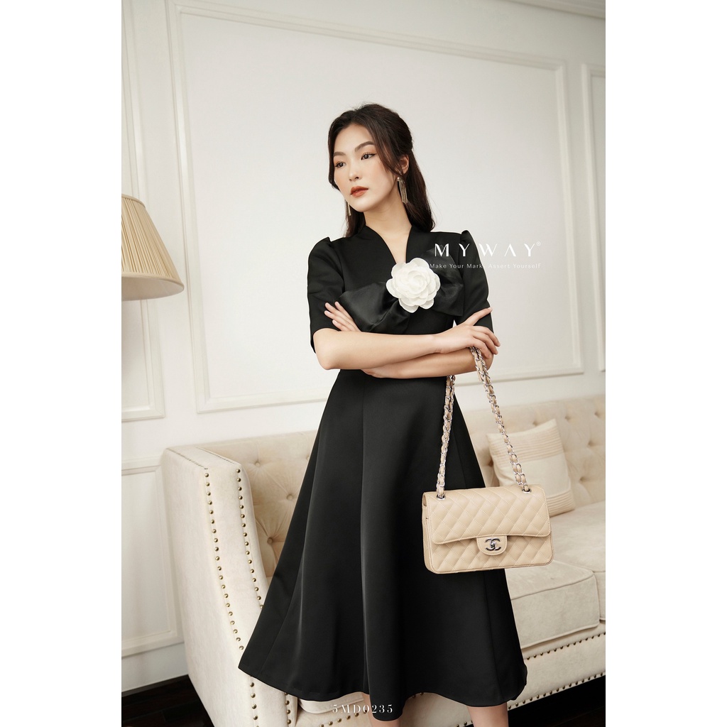 Đầm Nữ Dự Tiệc MY WAY Dáng Xòe Đính Nơ Cao Cấp 5MD0235