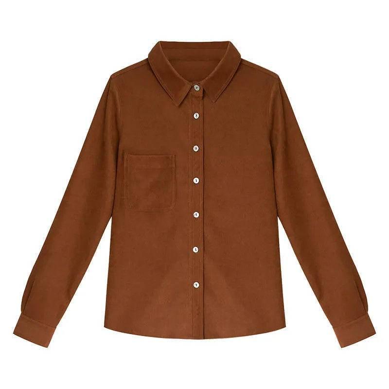 New Loose Long Sleeve Lapel Collar Women Shirt Fashion Casual Pure Color Women Shirts