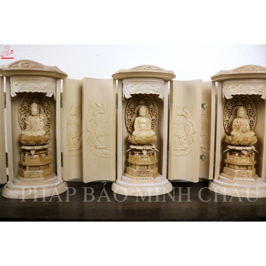 [PHÁP BẢO MINH CHÂU] TƯỢNG HỘP GỖ 20CM (QUAN ÂM - DI ĐÀ - THẾ CHÍ)