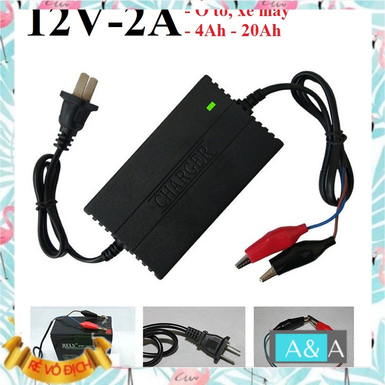 Sạc bình ắc quy 12v cho xe máy, ôt ô chống ngược cực có Led báo trạn thái khi đầy (Đen)