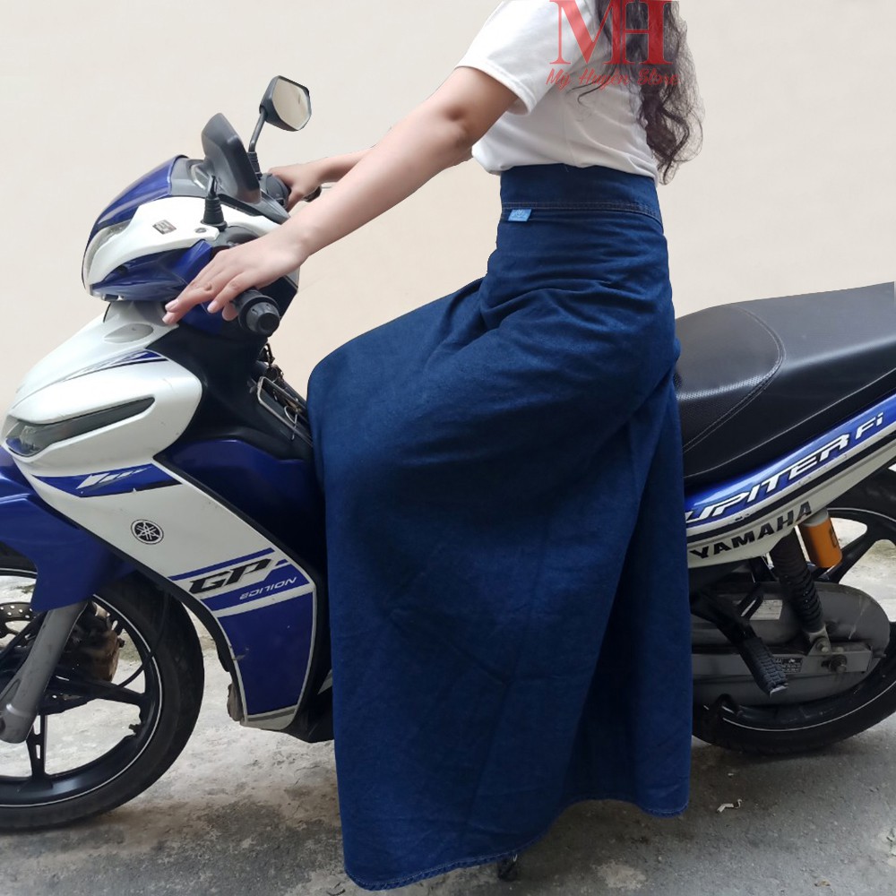 [ Ảnh tự chụp ] Váy Chống Nắng Xòe Jean Thêu Hoa Thạch Thảo Xanh Chống Nắng Tốt Độ Xòe Rộng Rất Thoải Mái Khi Đi Xe Máy