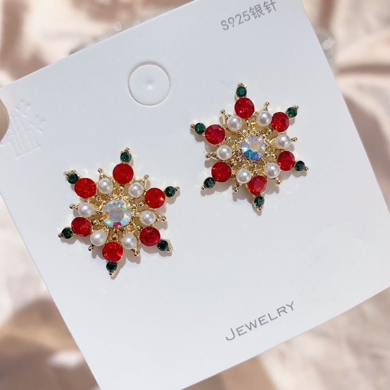 bông tai hình bông tuyết đỏ dễ thương