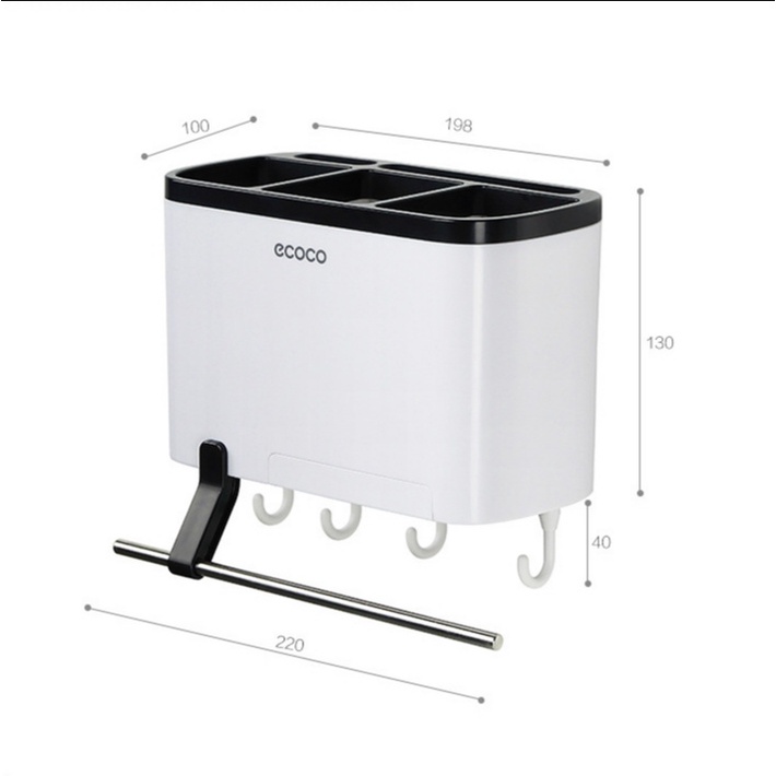 Kệ Đựng Dao Đũa Đồ Dùng Nhà Bếp Đa Năng Ecoco Bền Đẹp, Có Thanh Ngang Treo Khăn, Ngăn Để Điện Thoại - E1801