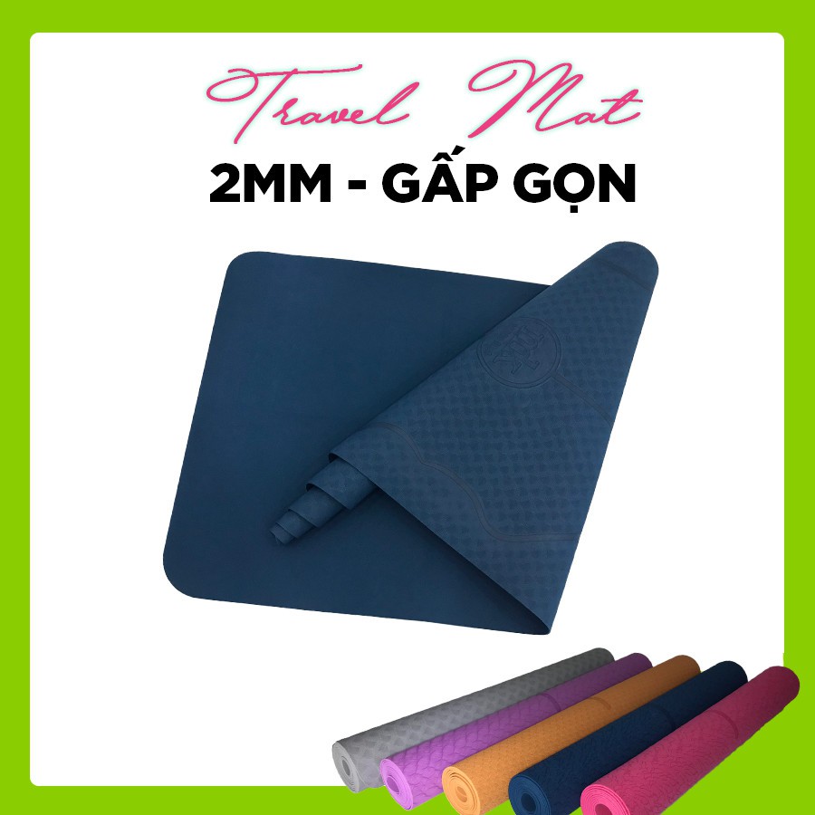 Thảm yoga du lịch 2mm GẤP GỌN  Mikie Mat chống trơn siêu mỏng làm từ cao su nhân tạo TPE cho nam nữ tập thể dục tại nhà