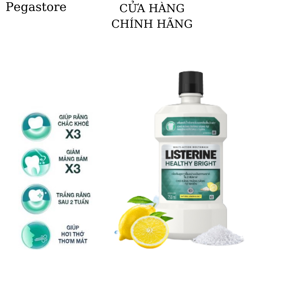 Nước súc miệng chanh muối LISTERINE Healthy Bright - nước xúc miệng 250ml - 750ml - 1 chai