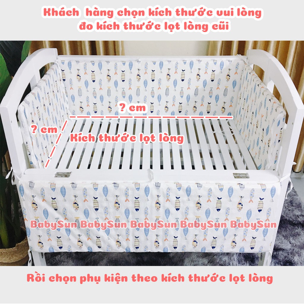 Quây Cũi Cho Bé BabySun Bộ Quây Cũi Cho Giường Cũi Trẻ Em Chất Liệu Vải Cotton Nhiều Màu Sắc