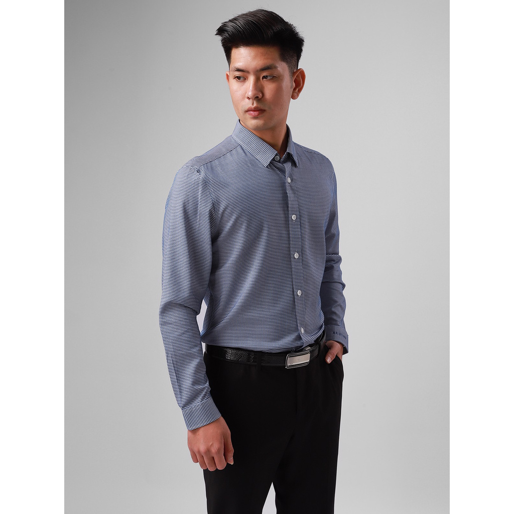 Áo Sơ Mi Nam Tay Dài Aristino ALS51507 Màu Xanh Đậm Dobby Kiểu Dáng Regular Fit Chất Liệu Sợi Tre
