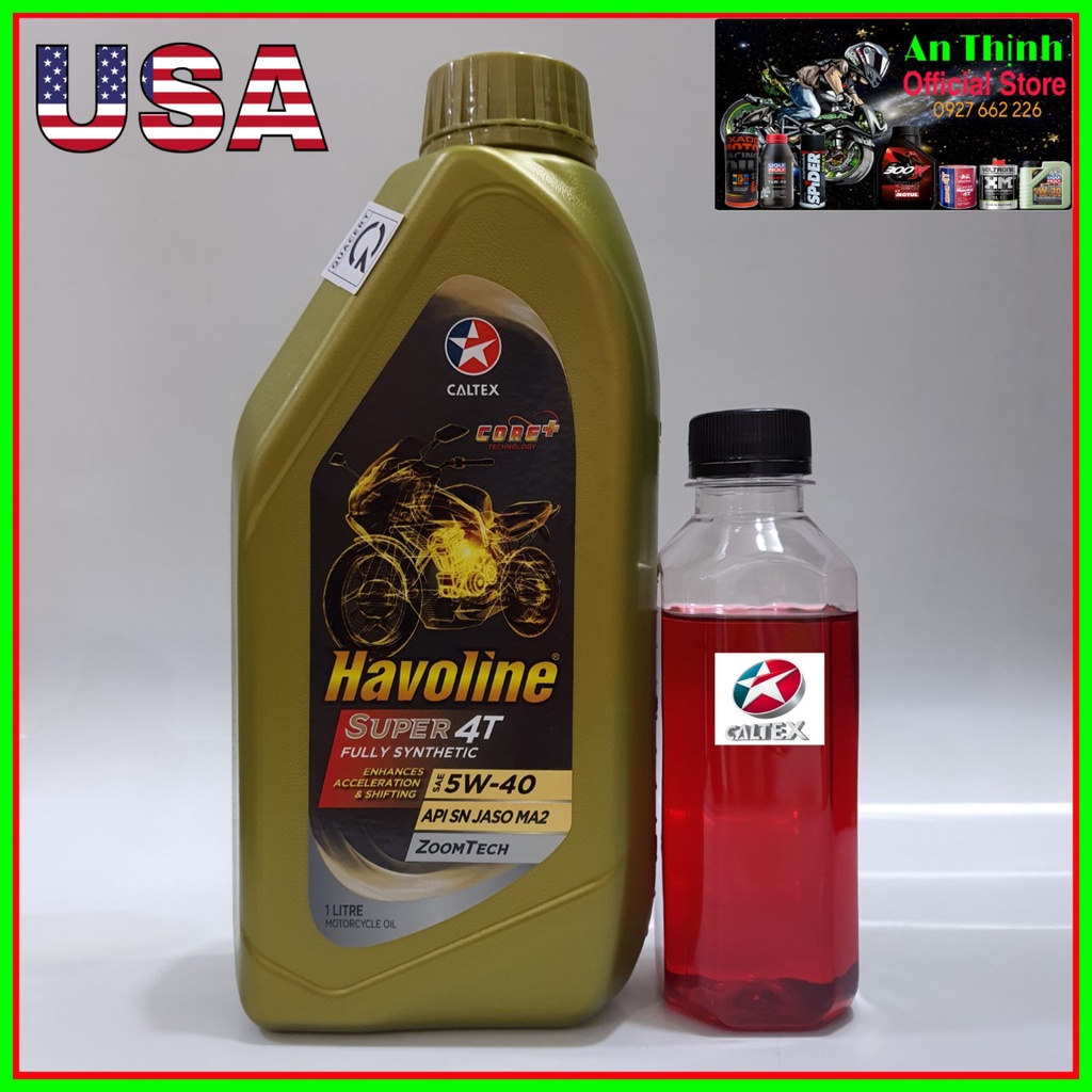 Nhớt Xe Số Và Côn Tay CAITEX HAVOLINE SUPER 4T 5W40 1L 100% Tổng Hợp-FullySynthetic- Và 10W40-Bán Tổng Hợp