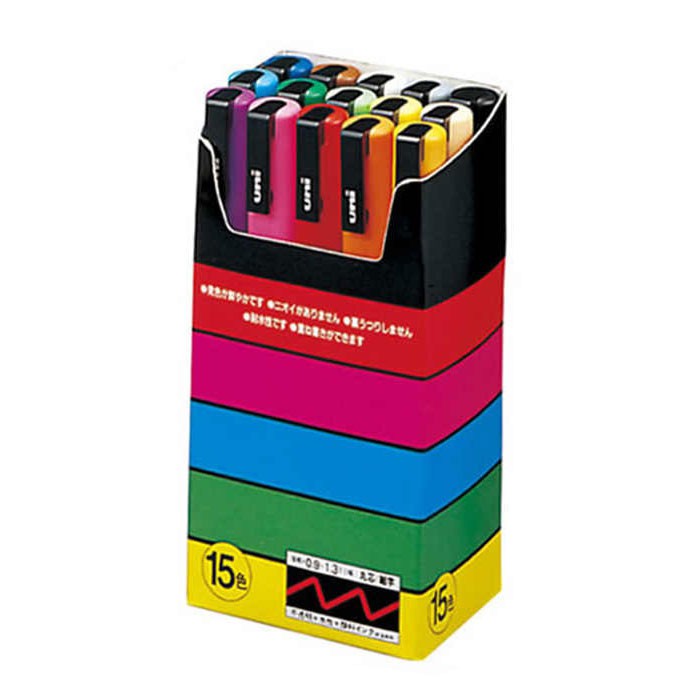 Bộ 15 bút sơn vẽ trên nhiều chất liệu Uni Posca PC-3M - Ngòi 0.9 - 1.3mm