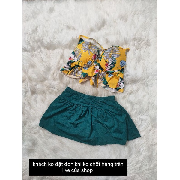 ( 7/5) bikini 2 mảnh màu xanh lá áo phối hoạ tiết 269k