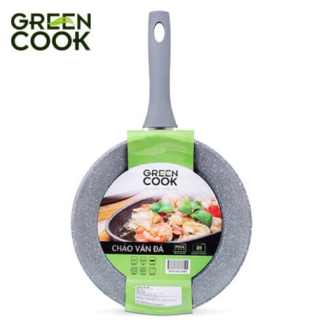 Chảo đáy từ vân đá chống dính GREEN COOK 26cm tay cầm chịu nhiệt - Hàng chính hãng