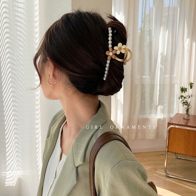 Kẹp Tóc Hoa Cúc Nhỏ Đính Ngọc Trai Bằng Kim Loại Phong Cách Vintage Thanh Lịch