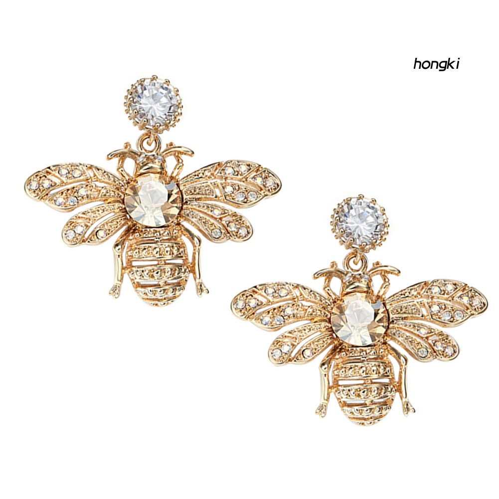 Khuyên tai dạng xỏ thiết kế hình chú ong mật đính đá thời trang dành cho nữ