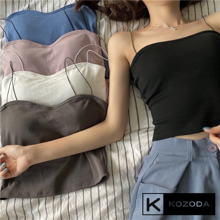 Áo 2 dây croptop nữ, Áo hai dây sợi bún có đệm nâng ngực Kozoda AK1a