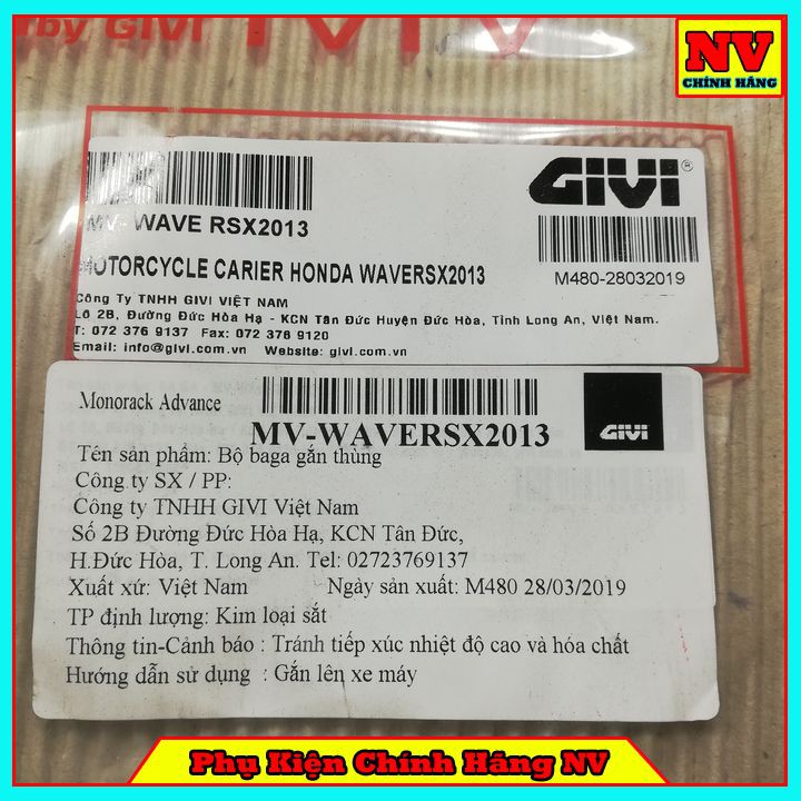 Baga sau Givi WAVE RSX 2013 chính hãng chịu lực cao gắn được thùng sau Givi