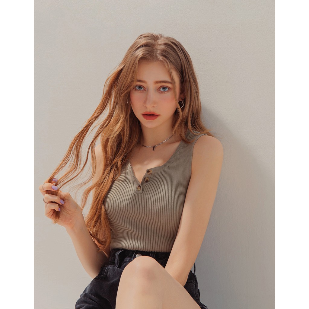 Áo không tay dáng ngắn cổ cài nút nữ Air Space 2110121005 | BigBuy360 - bigbuy360.vn