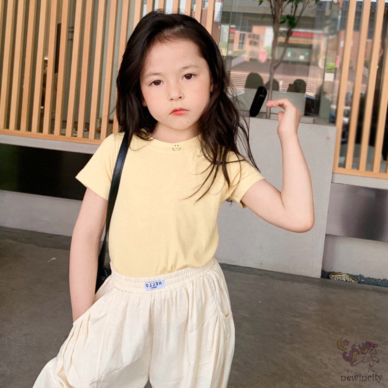 Áo Thun Tay Ngắn Màu Sắc Trơn Thời Trang Mùa Hè Hàn Quốc Dành Cho Bé Gái