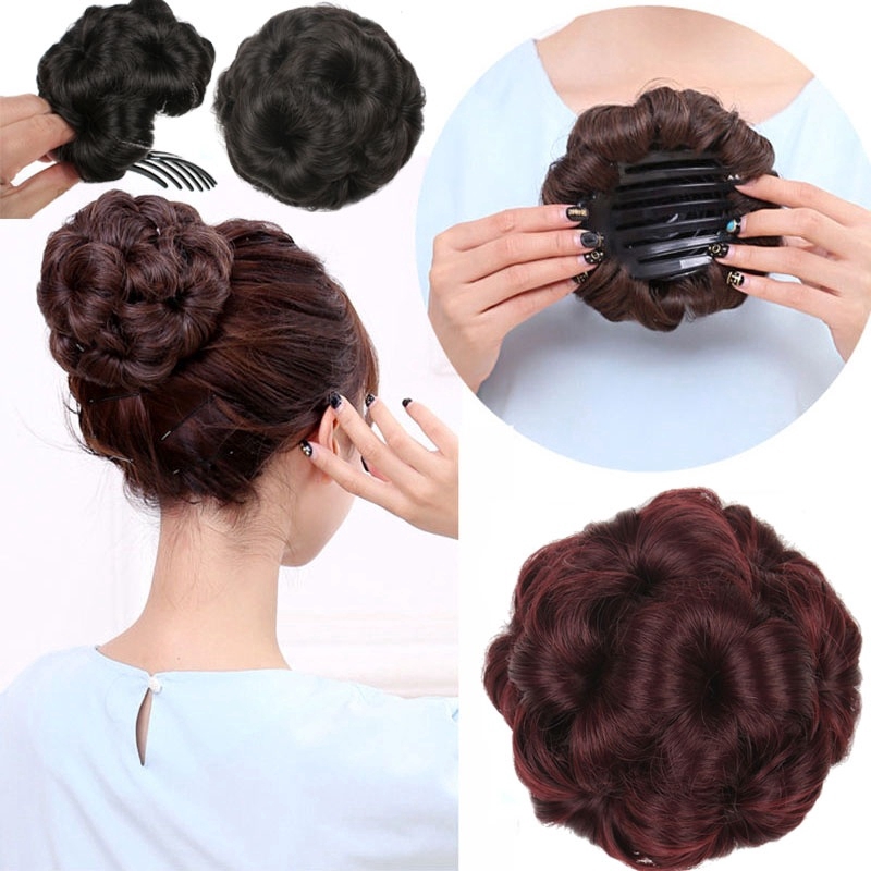 ❤️ ❤️ ❤️ Curly Hair Bride Makeup Hair Bun Flowers Chignon Claw In Ponytail Hair Extension