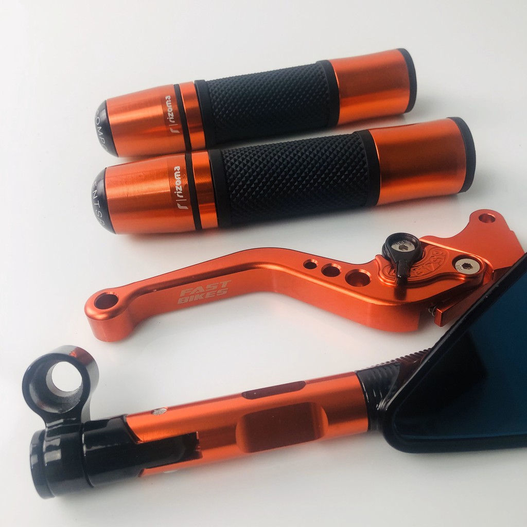 COMBO_Bộ bao tay gù ý + 1 tay thắng cơ + 1 gương chiếu hậu 5 cạnh cao cấp_màu da cam_motorsaigon