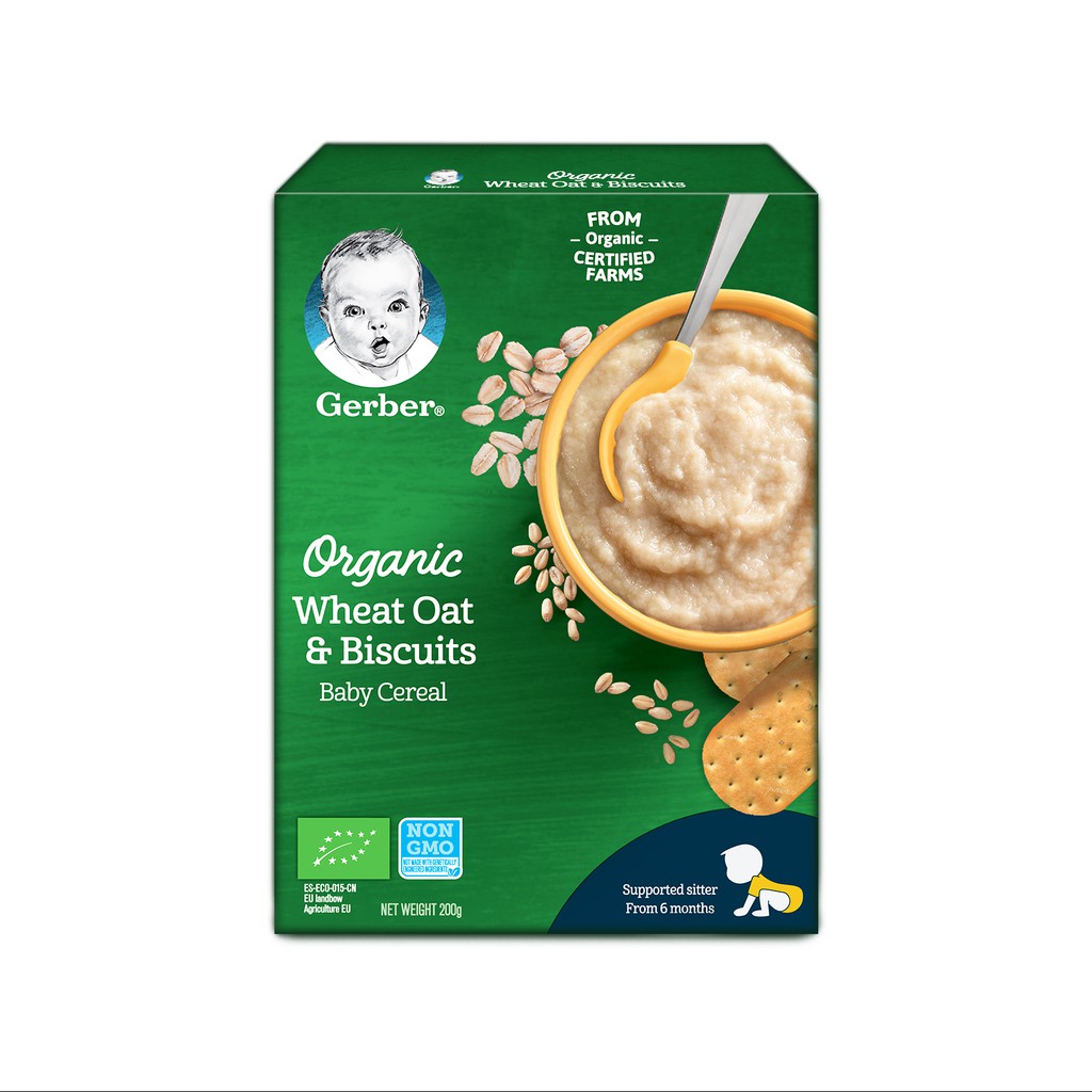 [Tặng 1 Khăn] Combo 2 Bột Gerber Organic Yến Mạch Và Bánh Quy + 2 Bánh Gerber Organic Táo Và Cam"
