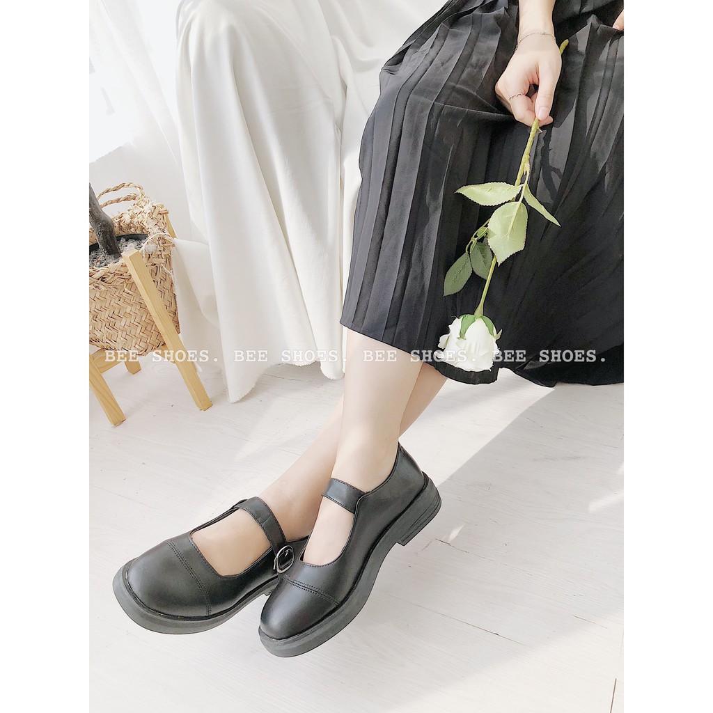 BEESHOES -GIÀY MERY NHẬT TRON VINTAGE DA MỀM SIÊU XINH-GIÀY THOI TRANG MŨI TRÒN  SIÊU ÊM VÀ MỀM MÀU ĐEN 2008033