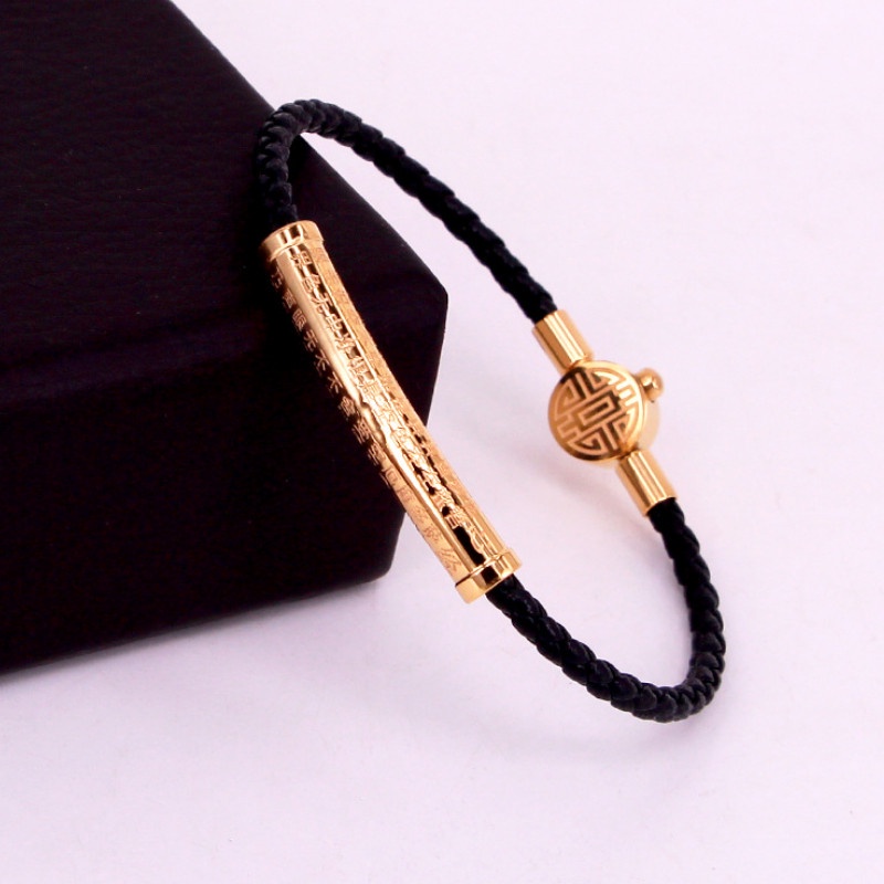 Vòng Tay Da Mặt Khắc Kinh Bát Nhã Titan Ko Đen TT 4307