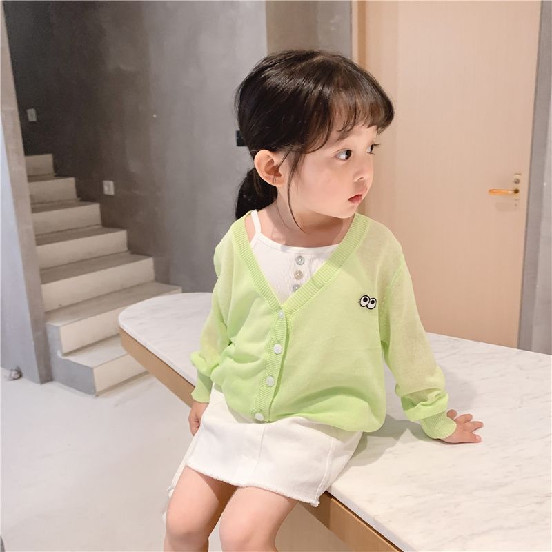 Hàng Mới Về Mới Áo Khoác Cardigan Dệt Kim Mỏng Thoáng Khí Thoải Mái Phong Cách Mùa Hè Cho Bé Gái
