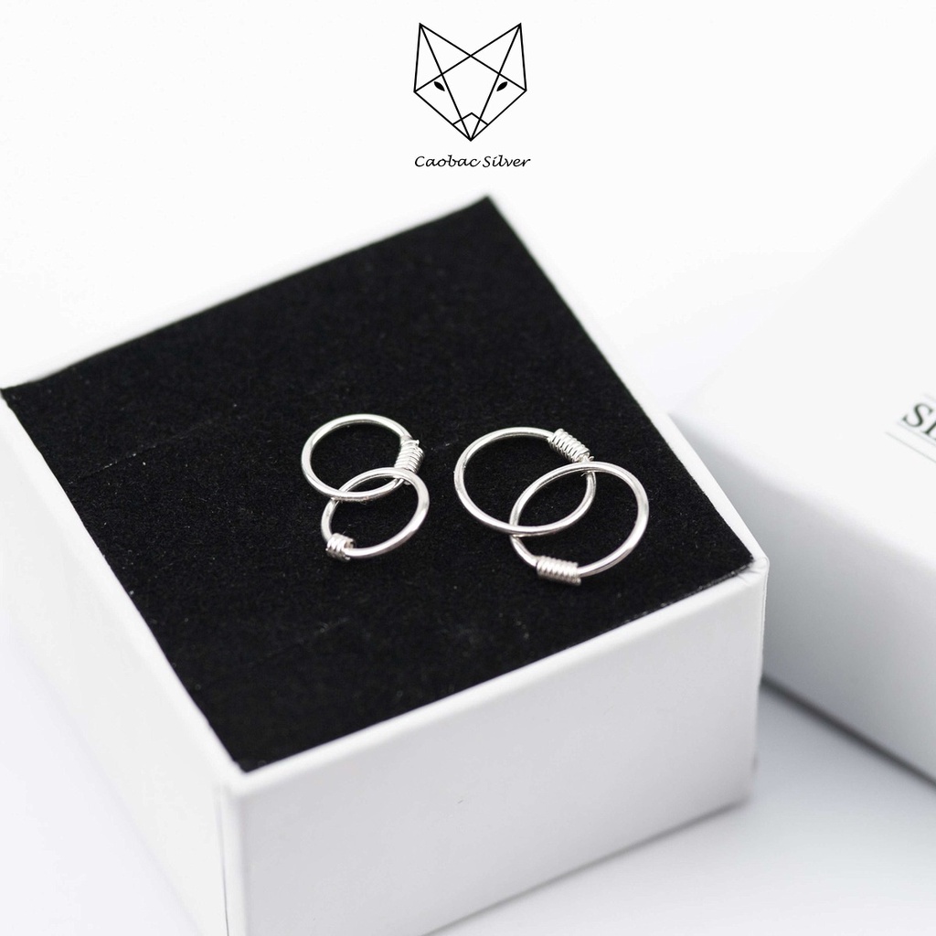 Khuyên Tai Bạc Ta CaoBac Silver Unisex Tròn Trơn Thiết Kế Hình Tròn Ba Bi Trơn Cá Tính