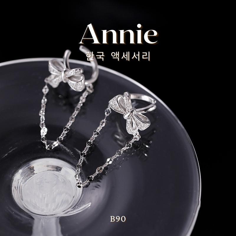 Bông tai kẹp vành nơ đính đá dành cho nữ phong cách cá tính đeo 1 bên Annie B90 (1 chiếc)