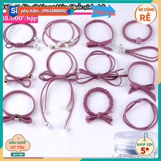Hộp 12 dây cột tóc nơ Hàn Quốc xinh xinh