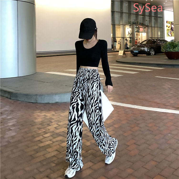 [Code CBS1403B 10% refund up to 30K single coin 200K] Fall fashion zebra print wide leg pants for women