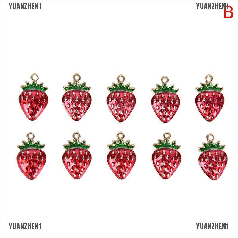 1 [Yuanzhen] Set 10 Mặt Dây Chuyền Hình Trái Cherry Bằng Hợp Kim Tráng Men Thủ Công DIY