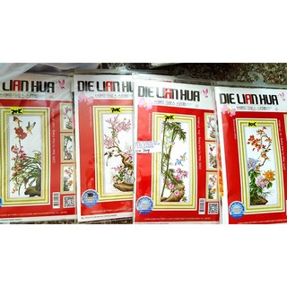 Tranh thêu TỨ QUÝ  chưa thêu( Die lian hua, ailuo)