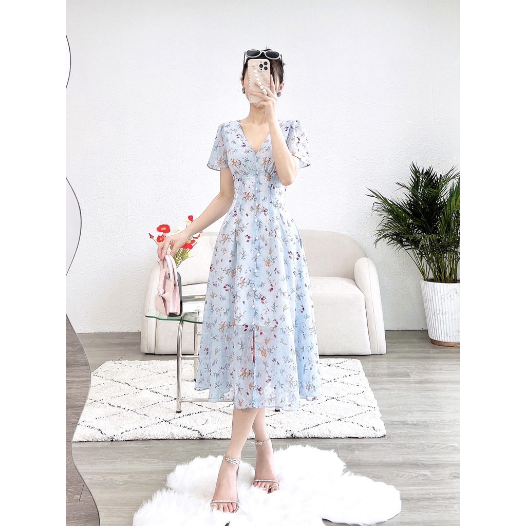 Váy cổ V ly cá 4VA887XT Lep'