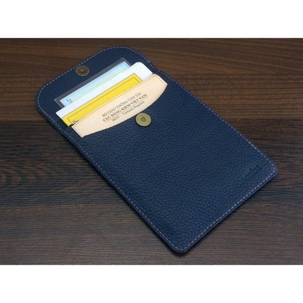 Ví Đăng Kiểm Oto Màu Xanh Navy Da Bò Thật