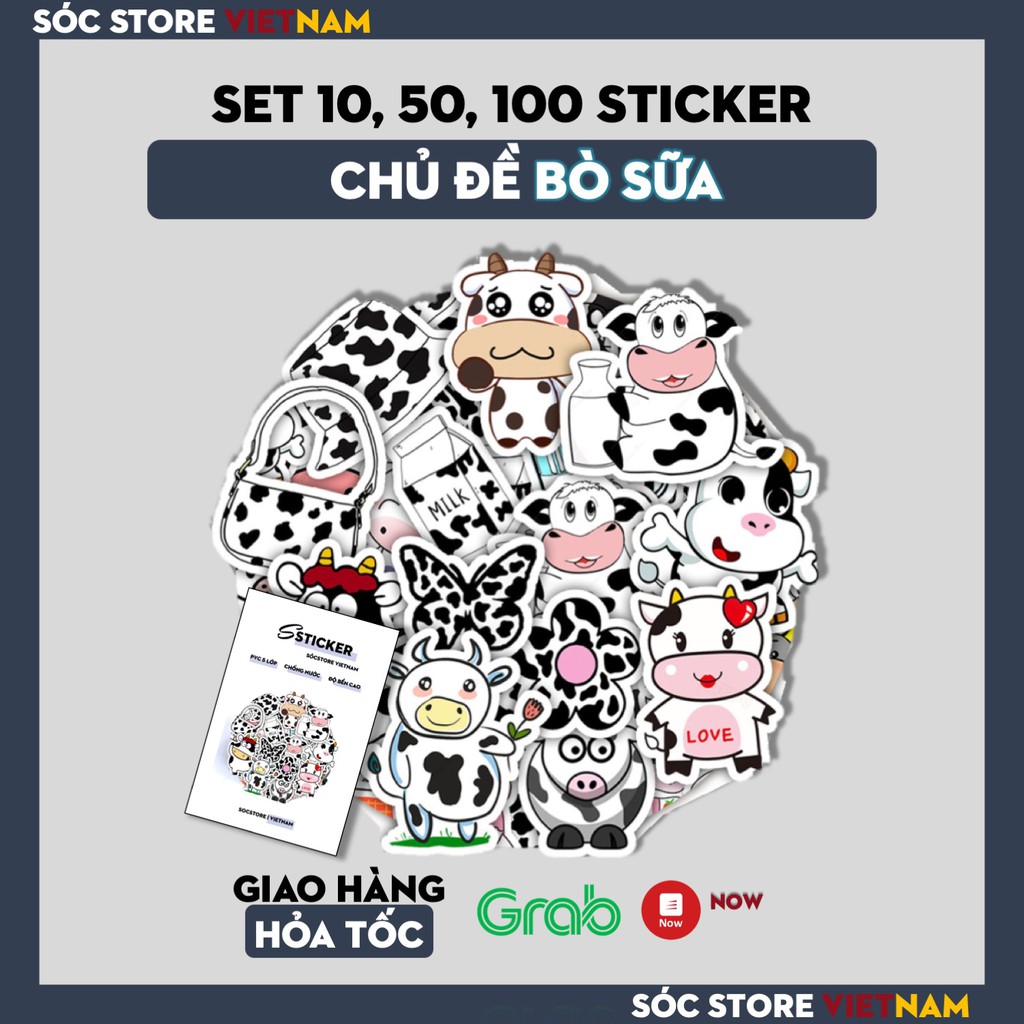 Sticker Bò sữa Sóc Store chống nước custom, dán trang trí mũ bảo hiểm nửa đầu, nón bảo hiểm 3 phần 4