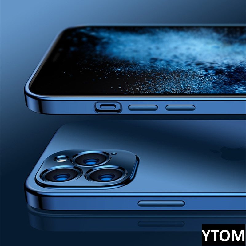 Ốp điện thoại trong suốt khung vuông mạ điện sang trọng cho iPhone 12 11 pro max mini x xr xs 7 8 plus se 2020