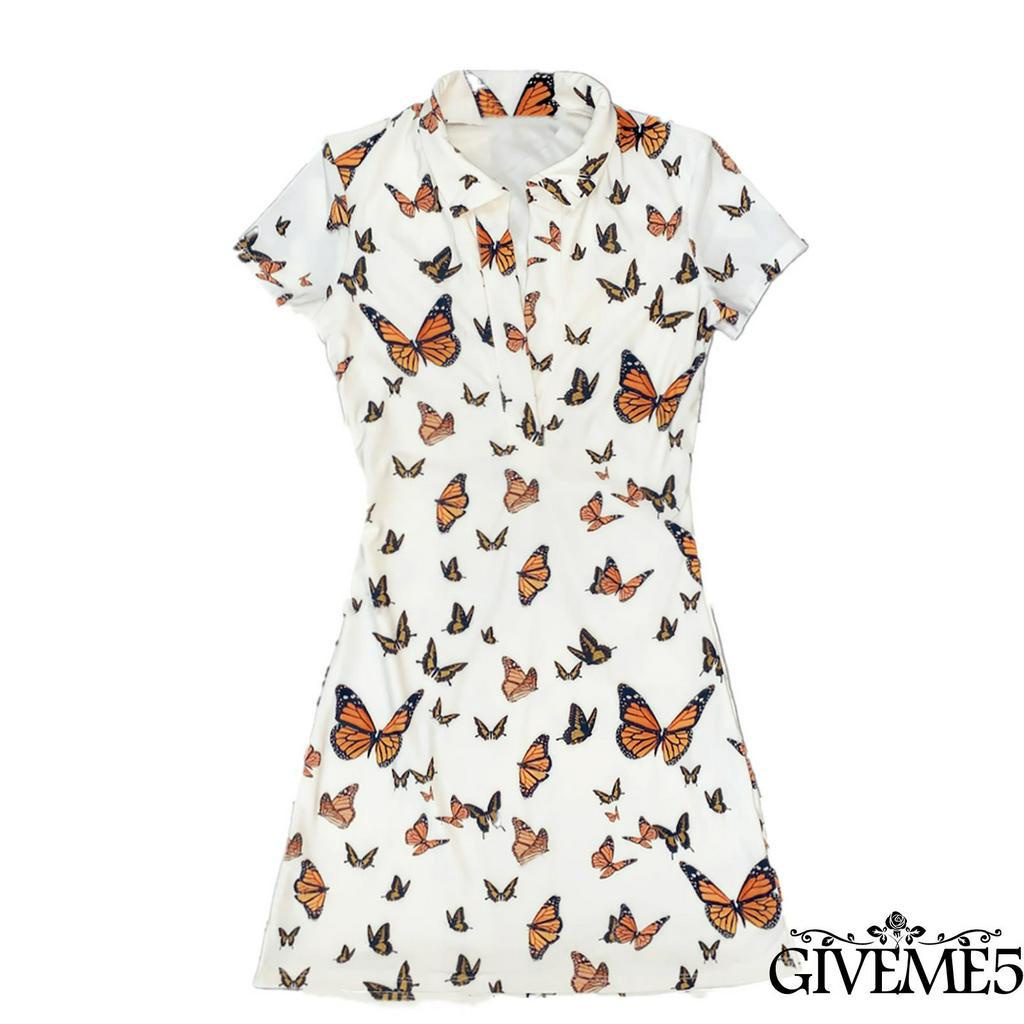 Đầm Ngắn Tay In Họa Tiết Hoa / Bướm Gợi Cảm Cho Nữ