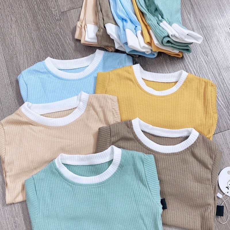 Bộ Thun Gân Dài Tay phối viền Phong Cách Hàn Quốc Cho Bé Trai Và Bé Gái