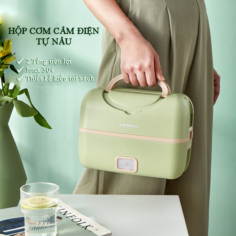 Hộp Cơm Cắm Điện LIVEN Hộp Cơm Văn Phòng 2 Tầng Bát Inox Có Chức Năng Nấu Chín Hâm Nóng Và Giữ Nhiệt VT161