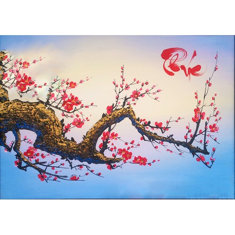 Tranh đính đá tự làm-tranh hoa đào