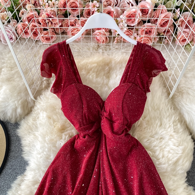 🌸Hàng Order🌸 Váy Đầm Dáng Xòe Tay Cánh Tiên Lấp Lánh Tiệc Cưới Trẻ Trung Nữ Tính 🌸Hàng Quảng Châu