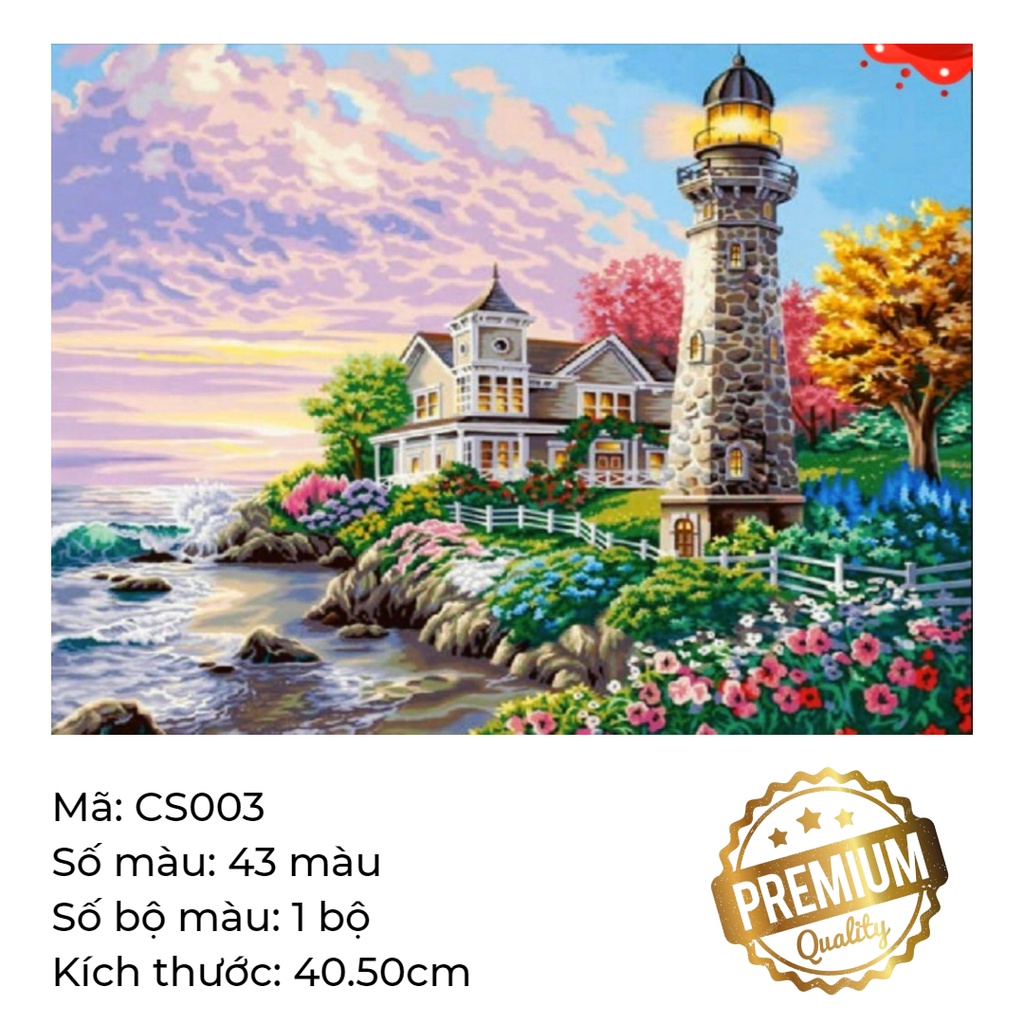 Tranh tô màu số hóa cảnh sắc ngọn hải đăng rực rỡ- CS003-Tranh in chìm cao cấp- Boodoor Tranh Sơn Dầu