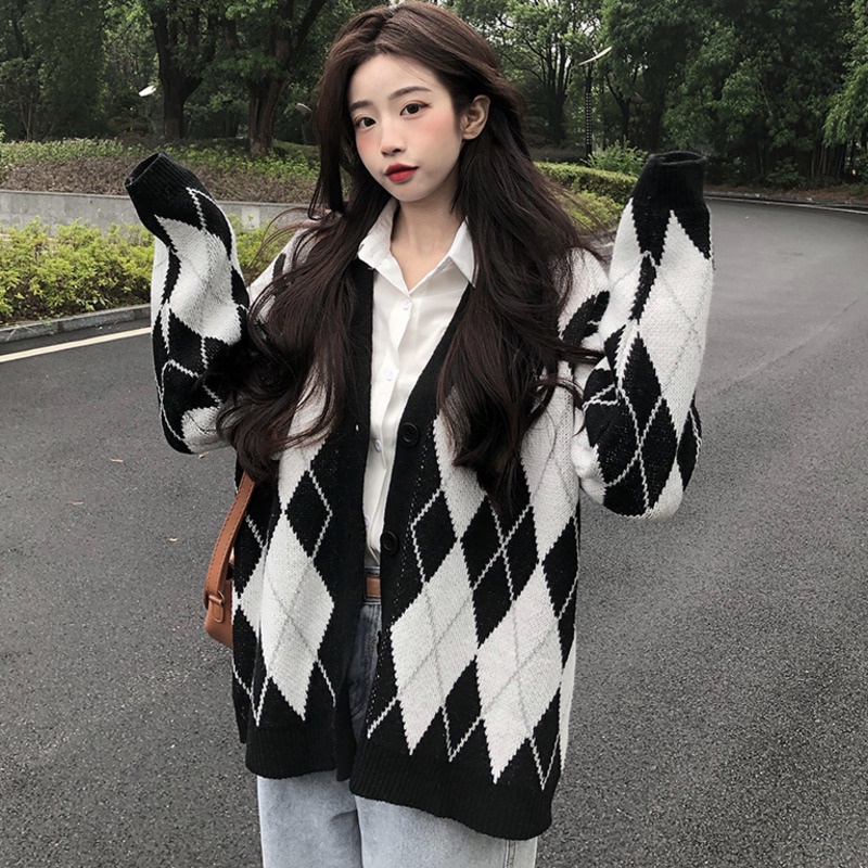 Áo Cardigan Dệt Kim Tay Dài Phong Cách Retro