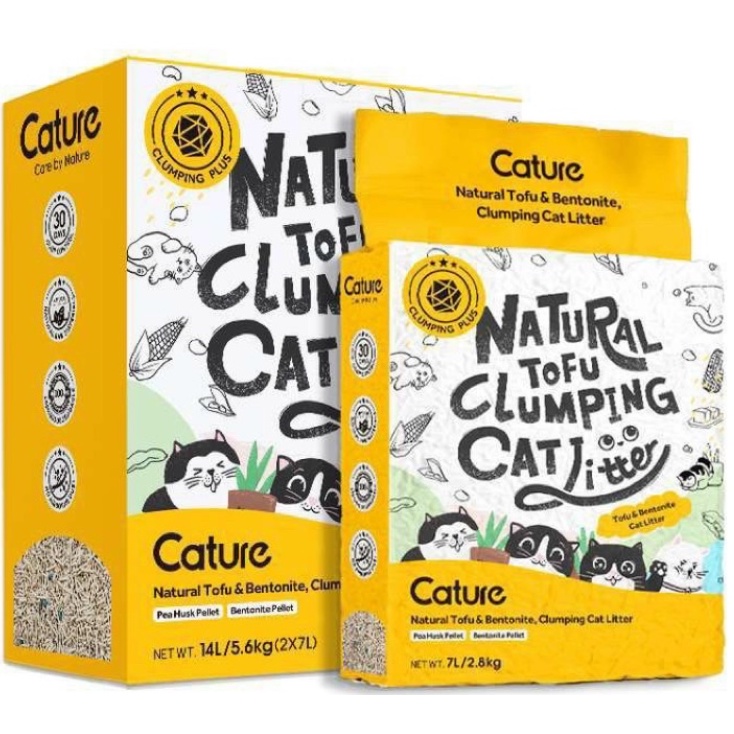 Cát vệ sinh CATURE Cature Tofu & Bentonite đậu nành mix đất sét 7L 2,8kg (Hộp 2 túi)