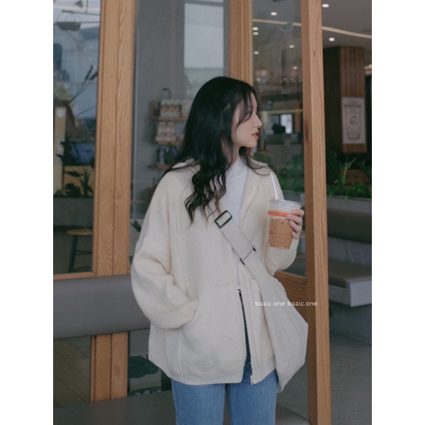 Áo khoác len khoá kéo có mũ, áo hoodie len ulzzang QC Bazic one