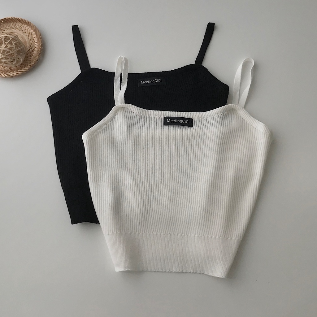 Áo 2 Dây Croptop Nữ JEMCLOSET Chất Dệt Gân Mềm Mịn 3 Màu Đen Trắng Xanh Phối Đồ Dạo Phố Sexy MIMI  10335